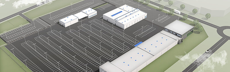 Computergenerierte Ansicht des Beresa Airport Center aus der Vogelperspektive